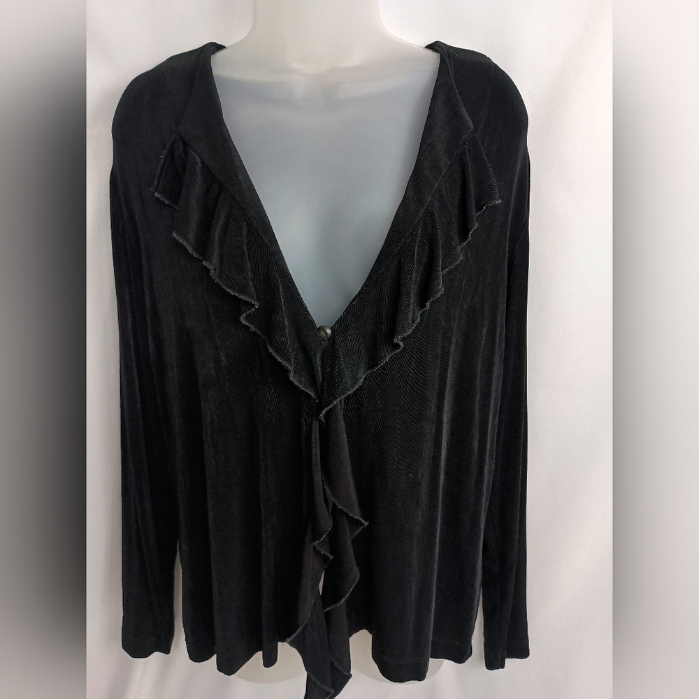 CHICOS Christmas Holiday black velvet‎ ruffled Grunge whimsigoth western top